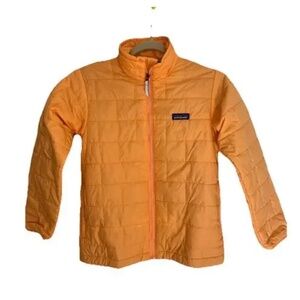 Patagonia Boys Nano Puff Jacket Medium M (10) Orange Full Zip Outdoor $119